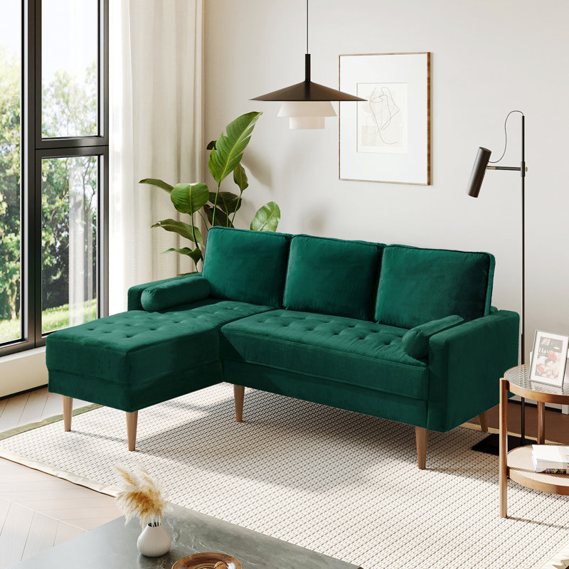Branimira 2 Piece Upholstered Sectional Sofa Velvet L Shaped Couch Mercer41 Upholstery Color Green